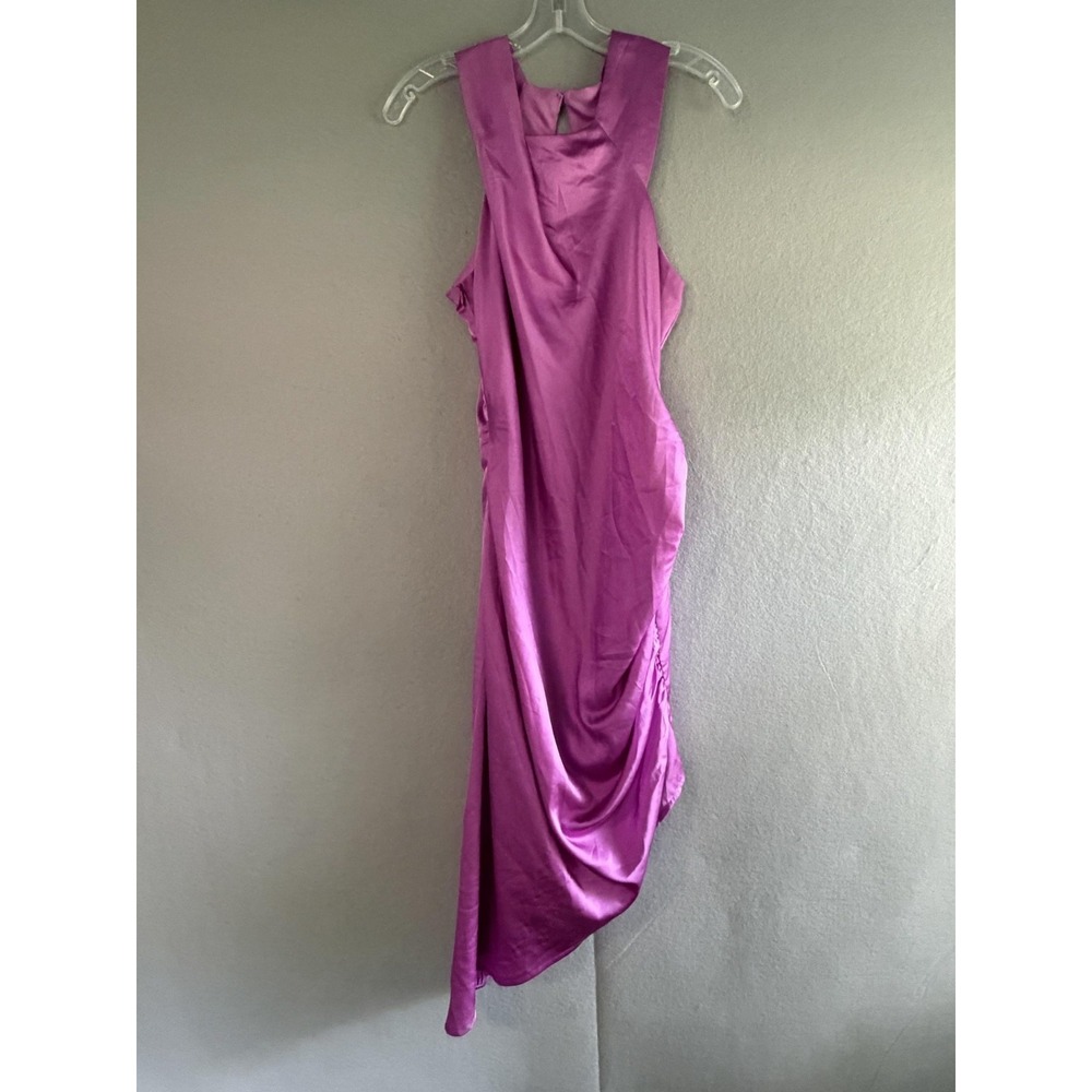 Entro Dress Womens M Pink Satin High Neck Sleeveless Asymmetric Hem Formal Party